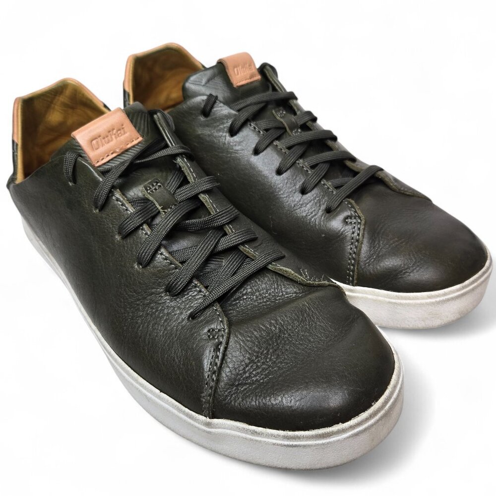 Olukai Panepo 'O Hunter Green Leather Sneakers Men's Flip able Backs 10.5